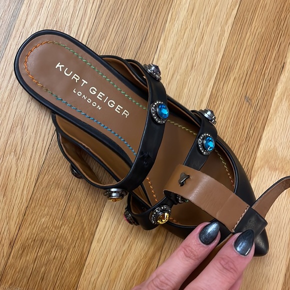 Kurt Geiger London Black Leather Rainbow Jewel Crystal Party Sandals - Picture 4 of 7